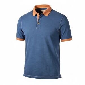 Carbon2Cobalt‎ Men’s L Navy Blue Polo Shirt Contrast Collar Cuffs Cotton